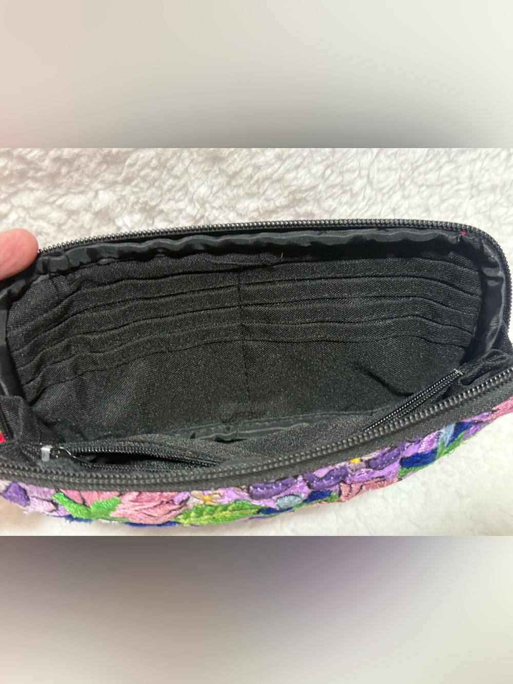 Mexican Embroidered Purple Floral Wristlet Pouch - Picture 5 of 8